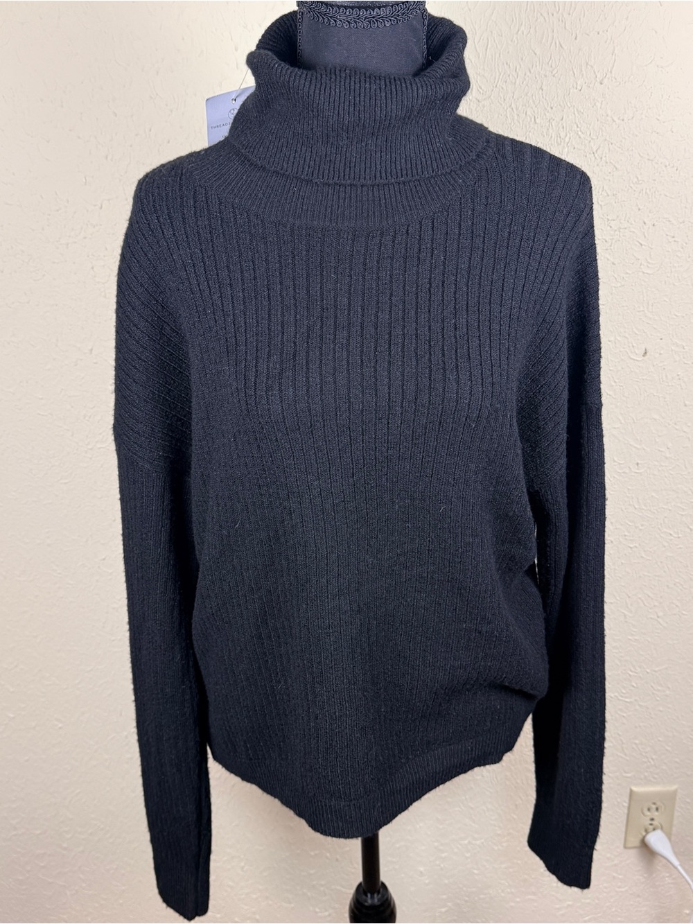 Threads 4 Thought Women's Large Black Ribbed Turtleneck Sweater Classic Career